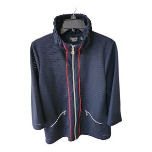Onque Casual Jacket Lightweight Mesh 3/4 Sleeve w Pockets Navy Blue Size Medium